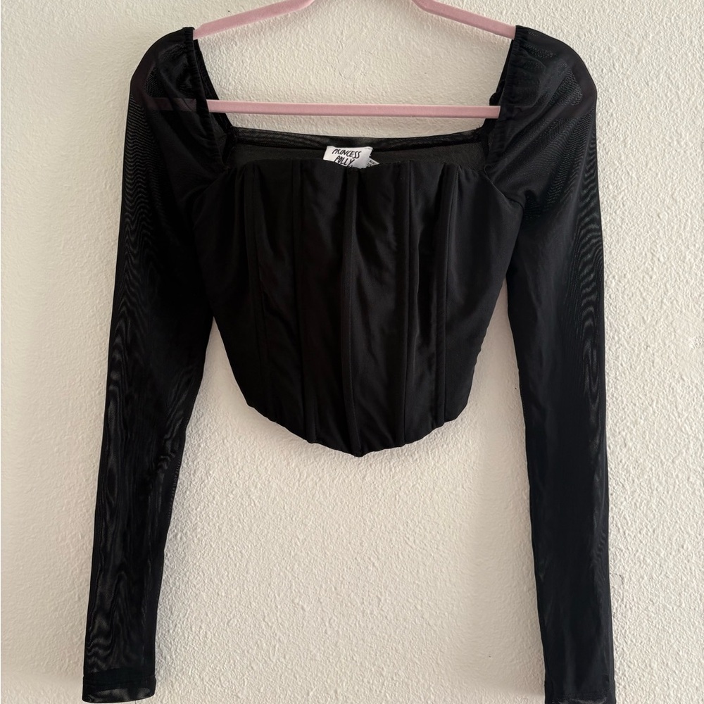 Princess Polly Black Long Sleeve Corset Crop Top